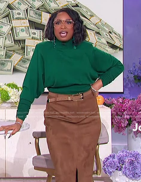 Jennifer's green sweater and leather skirt on The Jennifer Hudson Show