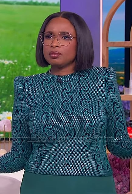 Jennifer's green leather printed jacket on The Jennifer Hudson Show