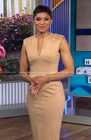 Jericka's beige v-neck dress on CBS Evening News