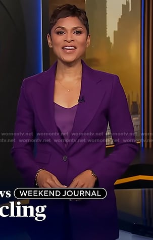 Jericka's purple blazer and pant suit on CBS Evening News
