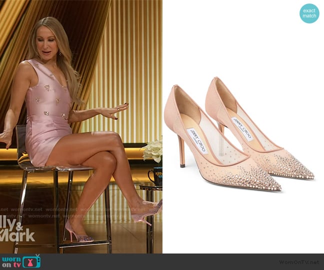 Nikki Glaser’s pink embellished pumps on Live with Kelly