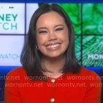 Jo Ling Kent’s red cardigan with gold buttons on CBS Mornings