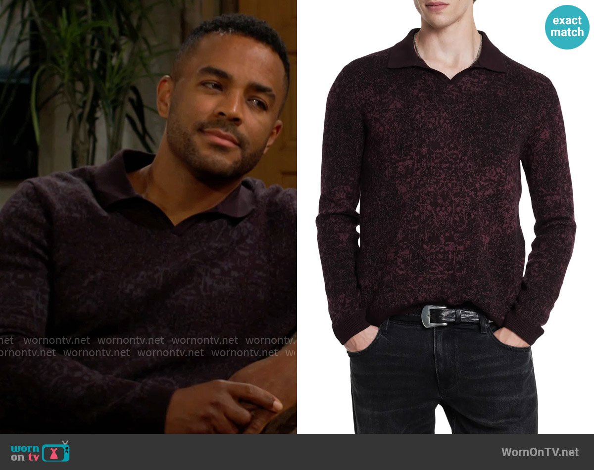 John Varvatos Oliver Polo in Dark Plum worn by Nate Hastings (Sean Dominic) on The Young and the Restless