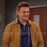 Johnny’s navy striped zip polo and suede shirt jacket on Days of our Lives