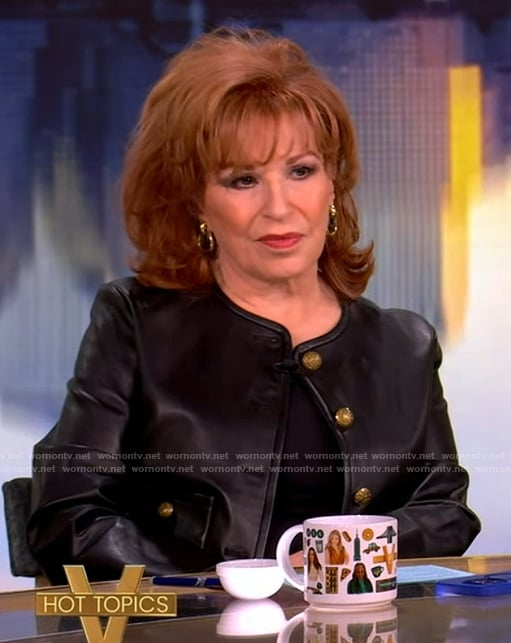 Joy’s black leather jacket with gold buttons on The View