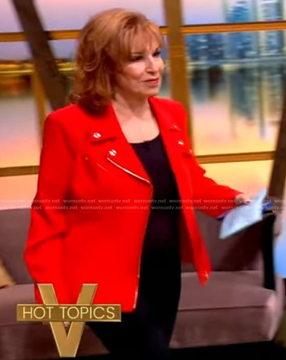Joy's red moto jacket on The View