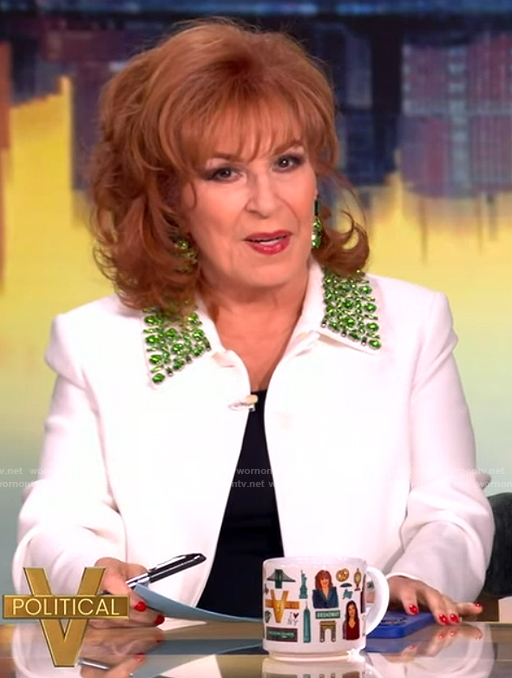 Joy's white jewel embellished jacket on The View