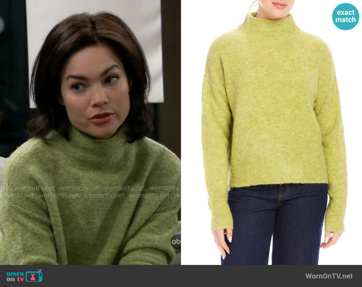 Elizabeth’s green mock-neck sweater on General Hospital