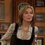 Kate’s beige print blouse and brown velvet vest on Days of our Lives