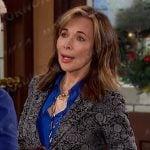 Kate’s black print blazer and pant suit on Days of our Lives