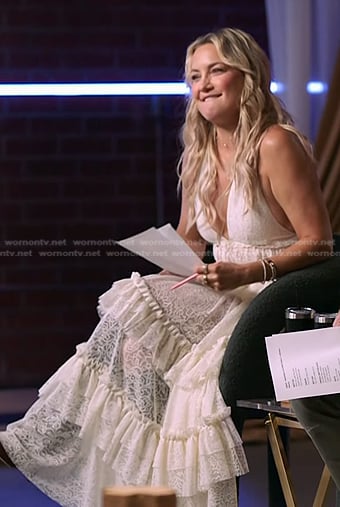 Kate Hudson’s white lace tiered dress on The Voice