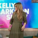 Kelly’s green belted wrap dress on The Kelly Clarkson Show