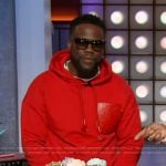 Kevin Hart’s red logo hoodie on The Kelly Clarkson Show