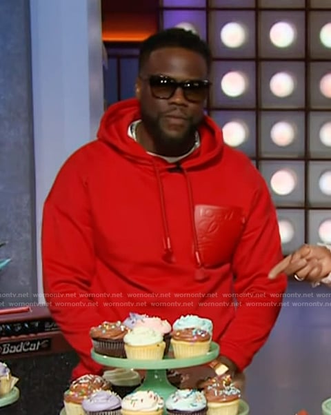 WornOnTV: Kevin Hart’s red logo hoodie on The Kelly Clarkson Show ...