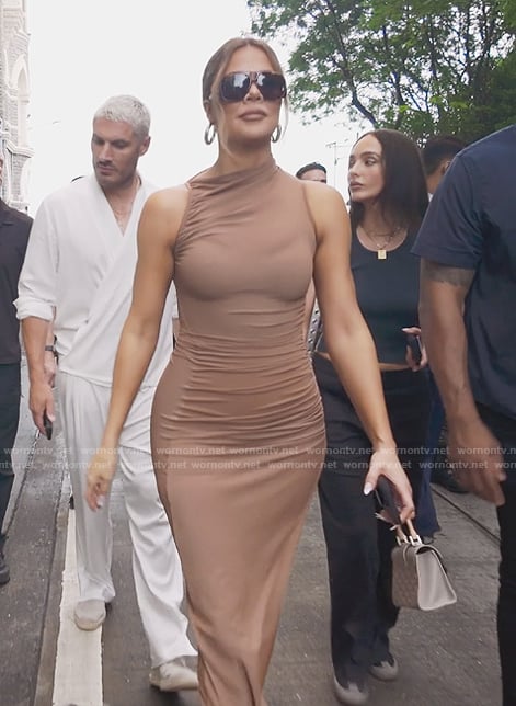 Khloe’s brown mesh sleeveless dress on The Kardashians