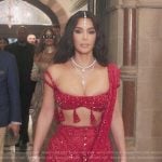 Kim’s red embellished two piece set on The Kardashians