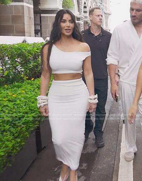 Kim's white two-piece set on The Kardashians