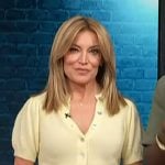 Kit’s yellow short sleeve cardigan on Access Hollywood