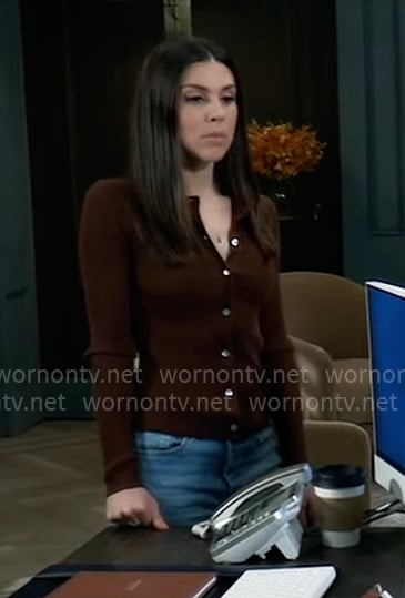 Kristina's brown ribbed cardigan on General Hospital