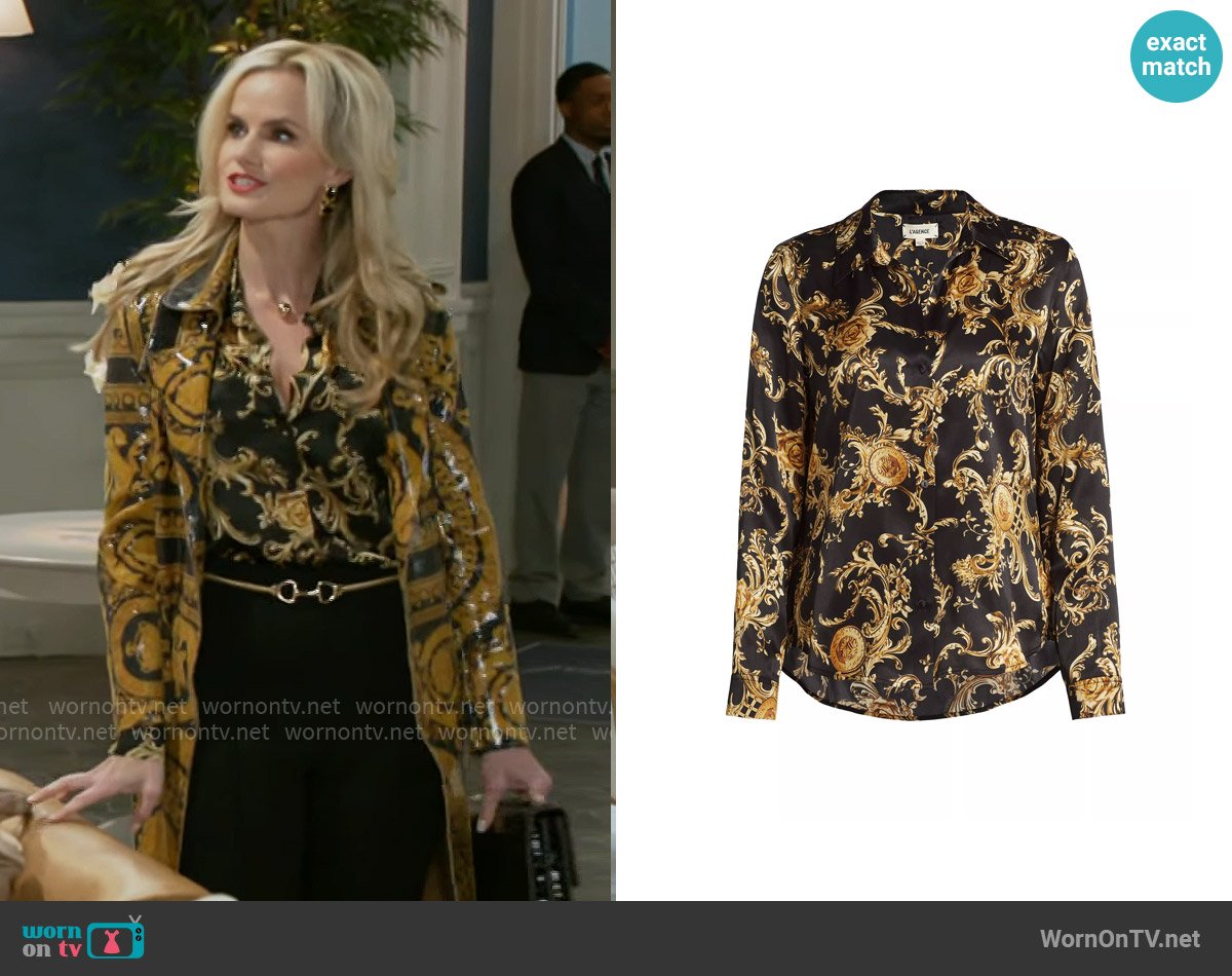 L'Agence Tyler Baroque Silk Blouse worn by Vanessa McBride (Lauren Buglioli) on Beyond the Gates