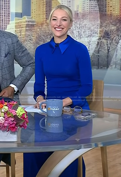 Lindsay Czarniak’s blue sweater and pants on Today