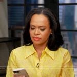 Linsey’s yellow printed blouse on Good Morning America