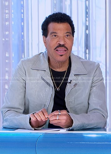 Lionel’s grey leather jacket and black drawstring pants on American Idol