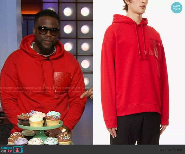 Loewe Anagram logo-patch relaxed-fit cotton-jersey hoody worn by Kevin Hart on The Kelly Clarkson Show