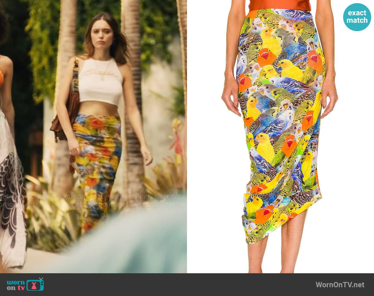 Loewe Parrots Mesh Skirt worn by Chelsea (Aimee Lou Wood) on The White Lotus