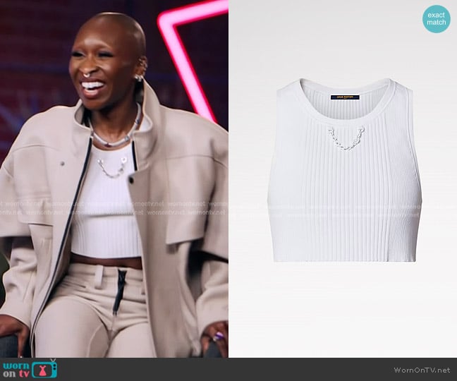 Louis Vuitton Ribbed Knit Crop Top worn by Cynthia Erivo on The Voice