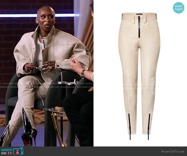 Louis Vuitton Zipper Accent Grained Leather Biker Pants worn by Cynthia Erivo on The Voice