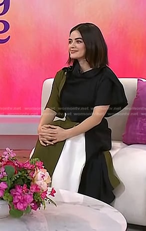 Lucy Hale’s black colorblock midi dress on Today