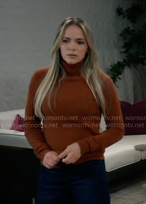 Lulu’s rust brown turtleneck sweater on General Hospital