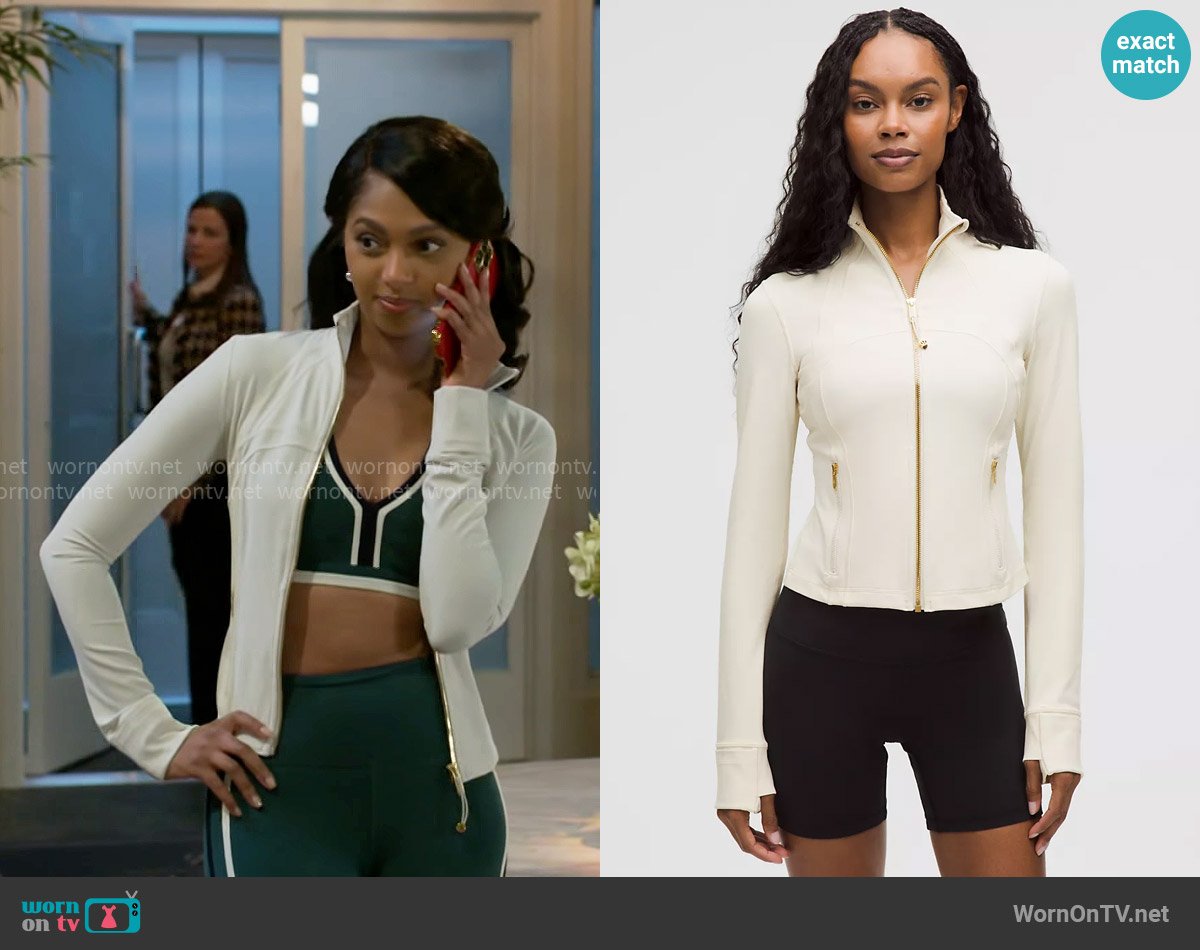 Lululemon Define Cropped Jacket in Light Ivory / Gold worn by Kat Richardson (Colby Muhammad) on Beyond the Gates