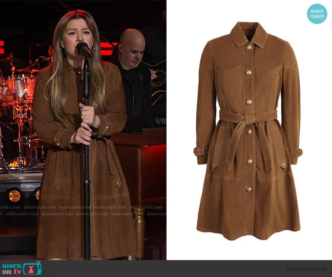 Kelly’s brown suede coat on The Kelly Clarkson Show