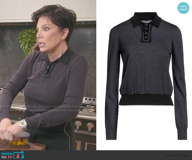 Maison Margiela Henley Sweater in Charcoal worn by Kris Jenner (Kris Jenner) on The Kardashians