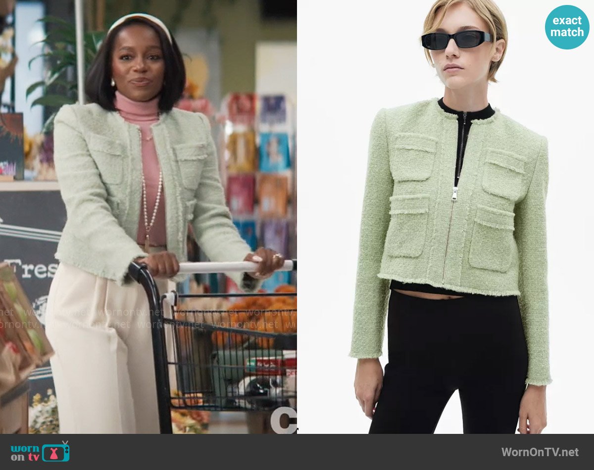 Mango Zipper Detail Tweed Jacket worn by Catherine (Aja Naomi King) on Grosse Pointe Garden Society