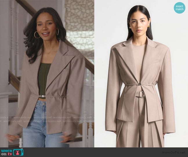 Layla’s khaki belted blazer on All American