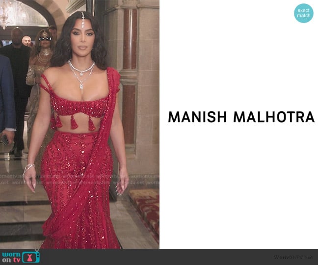 Manish Malhotra Maharani Red Saree Lehenga worn by Kim Kardashian (Kim Kardashian) on The Kardashians