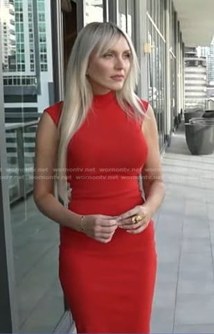 Maria Suska's red mock neck bodycon dress on Good Morning America