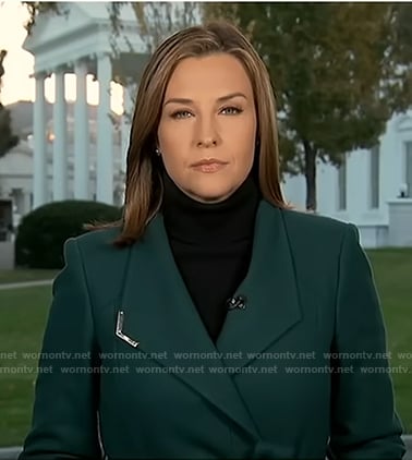 Mary's teal wrap coat on Good Morning America