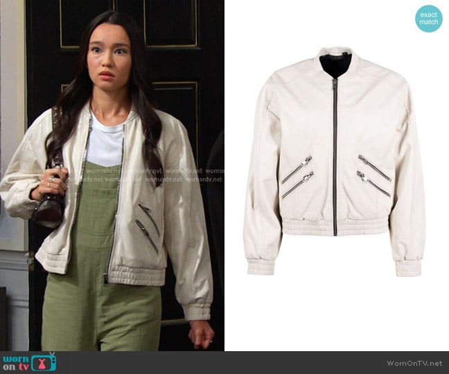 Mauritius Hariet Os Leather Jacket in Off White worn by Sophia Choi (Rachel Boyd) on Days of our Lives