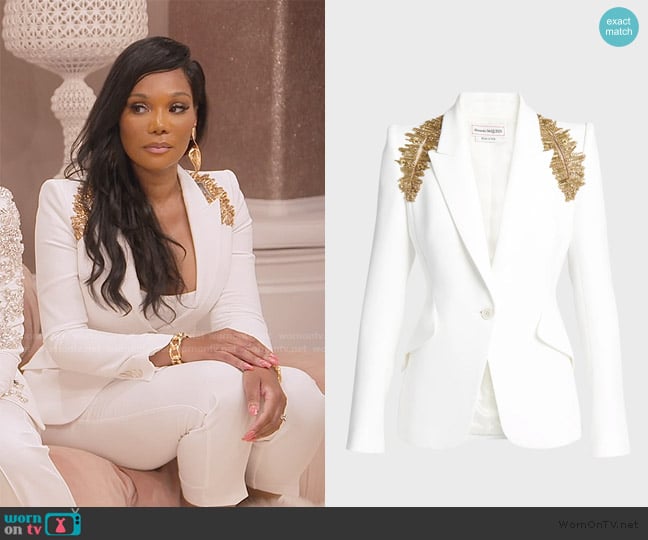 McQueen Embellished Cutout Shoulder Blazer worn by Angela Oakley on The Real Housewives of Atlanta