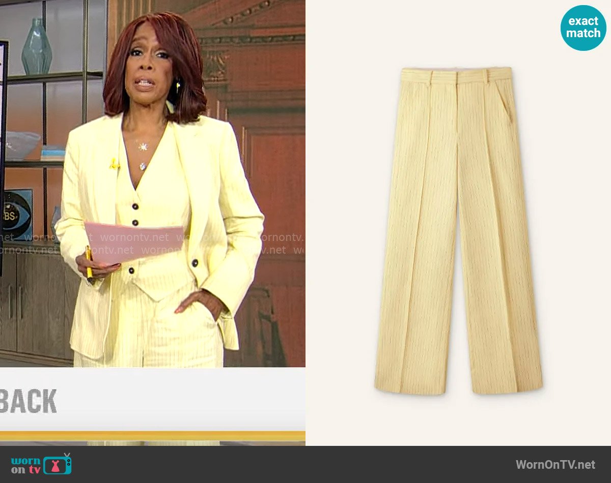 Me + Em Pinstripe Man Pant worn by Gayle King on CBS Mornings