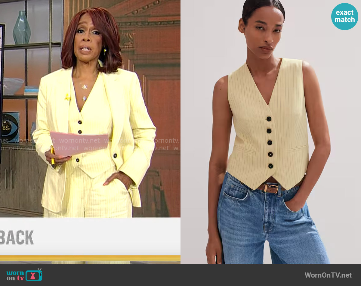 Me + Em Pinstripe Tailored Vest worn by Gayle King on CBS Mornings