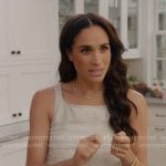 Meghan Markle’s beige linen tank top and skirt set on With Love Meghan