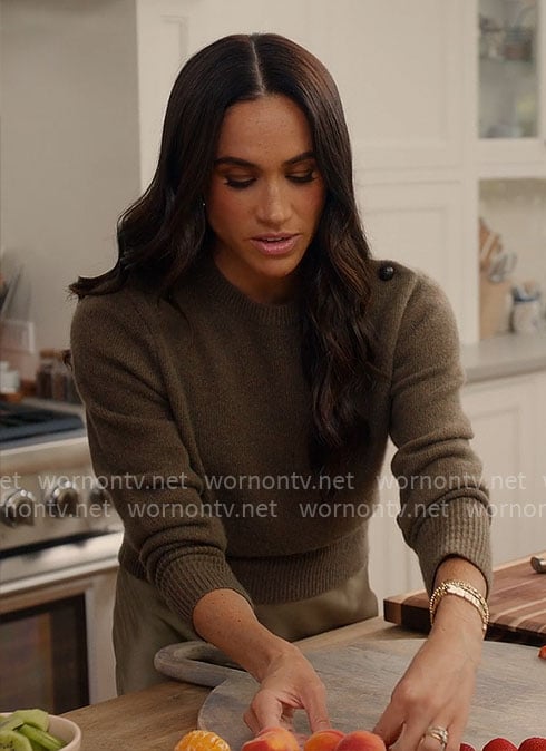 Meghan Markle's olive sweater on With Love Meghan