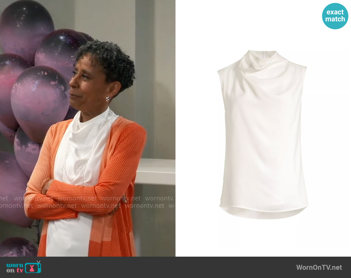 Stella’s white cowl neck top on General Hospital