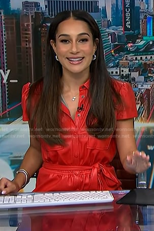 Morgan's red leather short sleeve shirtdress on NBC News Daily