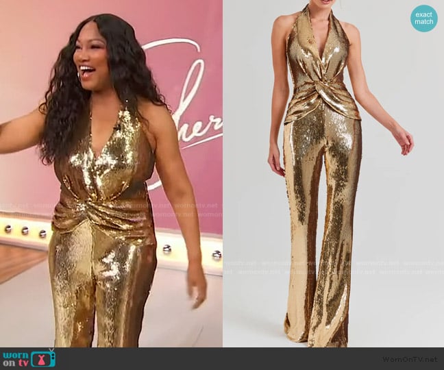 Garcelle Beauvais’s gold sequin jumpsuit on Sherri